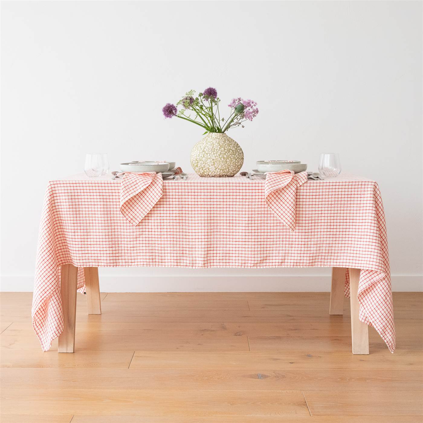 Mantel de lino Graphic Check rojo y blanco