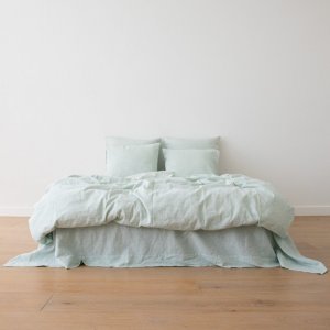 Mint Conjunto de Cama de Lino Pinstripe