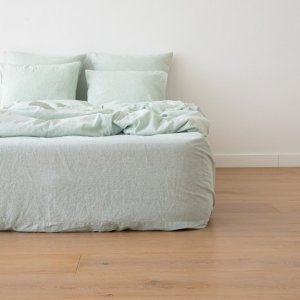 Mint Sábana Bajera Ajustada de Lino Pinstripe