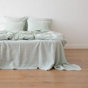 Mint Sábana Encimera de Lino Ticking Stripe