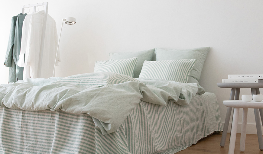 Ropa de cama de lino lavado menta
